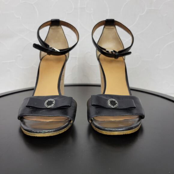 Marc by Marc Jacobs Logo Disc Womens Sandals Size 9 Black Cork Leather Wedge - Picture 12 of 16
